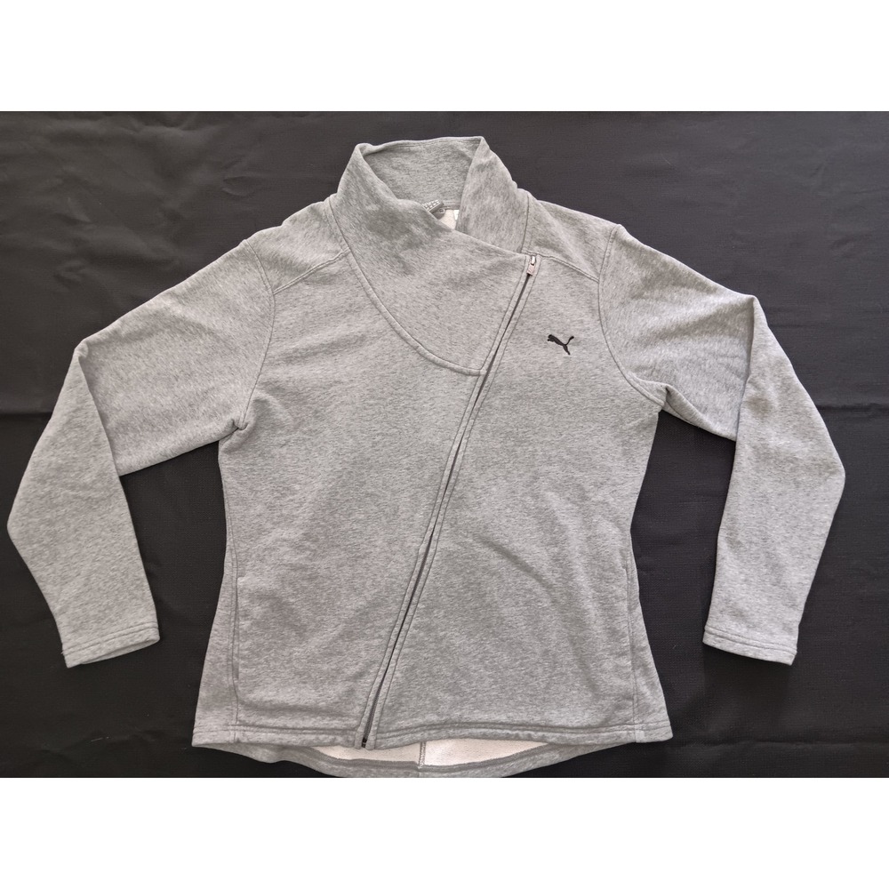 Puma Womens Gray Asymmetrical Zip Funnel Neck Jacket XL Fits Like Medium/Lg Gray
